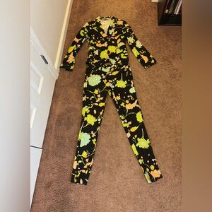 Valentino Red Black Floral Pant Suit Set Coord Blazer Trousers 42 US 4 6